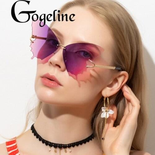 2020 Rimless Butterfly Sunglasses Women Ocean Lens Sun Glasses Oversize Fashion Metal Shades Gradient UV400 Glasses Oculos