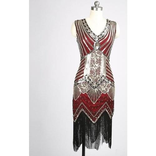 Newest Women Sleeveless V Neck Long Beaded Sequin Dress Vintage 1920s Great Gatsby Flapper Party Formal Dresses Vestido