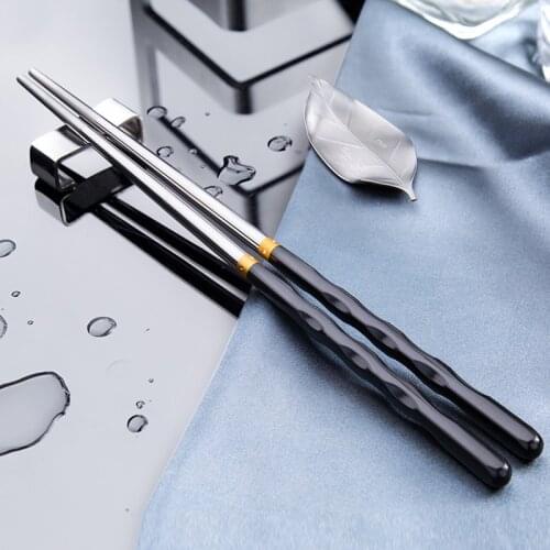 1 Pair Koaren Chopstick Resuable China Chop Sticks Black silver Alloy Chinese Chopsticks set Household Dinnerware Cutlery