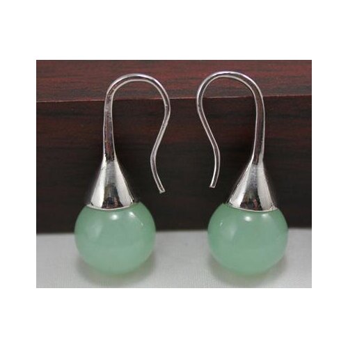 12mm green jade hook earrings