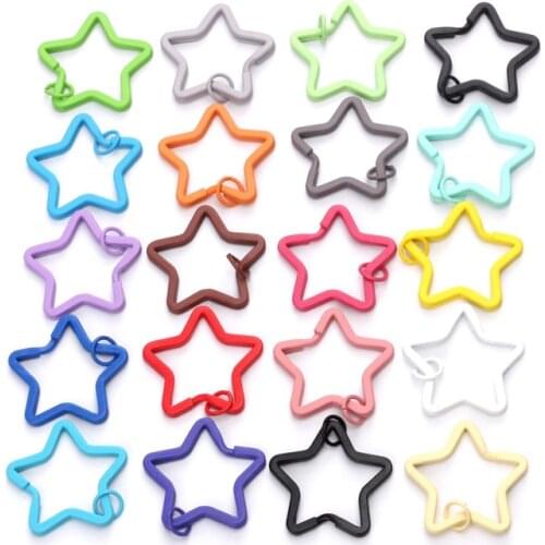 20pcs 35mm Colorful Metal Key Ring Buckles Star Shape Key Holder Split Rings DIY Handmade Bags Purse Garment Accessories