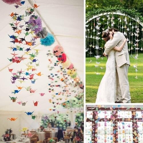 150Pcs 10 Strings Rainbow Origami Paper Crane Premade Paper Garlands for Rustic Wedding Party Decorations Origami Cranes Folded