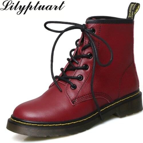 2019 European and American style cowhide material lacing closed booties round head thick with beef tendon bottom short boots