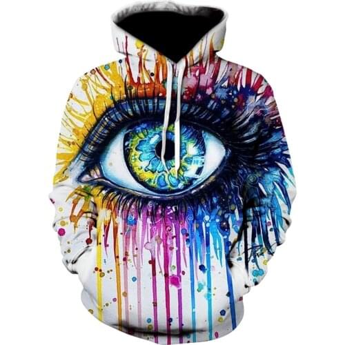 2020 high quality womens long sleeve casual animal printed hoodie 3D fun colored eye printed sport hoodie