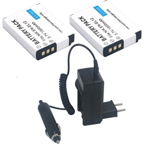 2x Batteries EN EL12 EN-EL12 Battery with Charger for Nikon Coolpix S9700 S9500 S9400 S9300 S9100 S8200 S8100 S8000 S6300 S6150