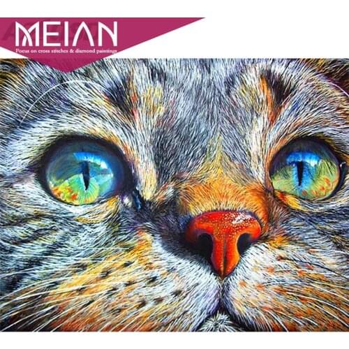 MEIAN Animal 5d Diamond Painting Cat Animal Pictures Of Rhinestones Diamond Mosaic Full Display Home Decor Needlework Handmade