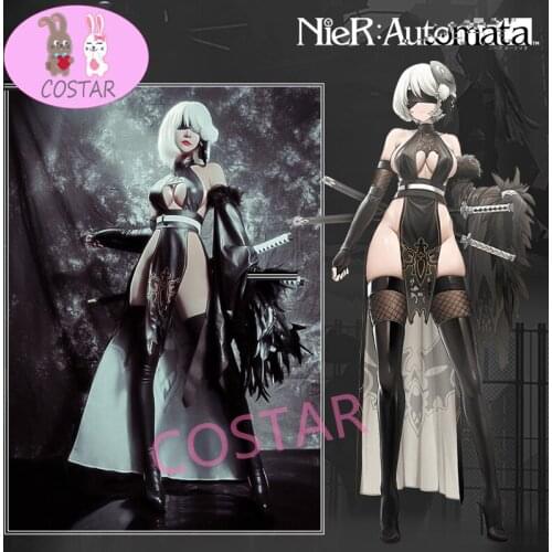 Anime! NieR Reincarnation 2B Battle Suit Black Cheongsam Uniform Cosplay Costume Halloween Carnival Party Outfit Women 2021 NEW