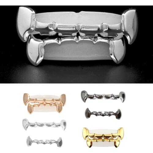 Behogar Vampire Top Bottom Row False Canine Teeth Caps Set Hip Hop Style Tooth Grill Cap Fangs for Halloween Photo Accessories