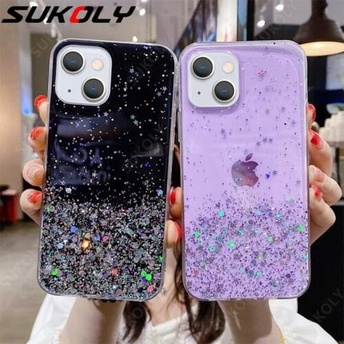 Bling Glitter Phone Case For iPhone 13 12 11 Pro Max 12 Mini Luxury Clear Shining Sequin Soft Silicone Back Cover Case