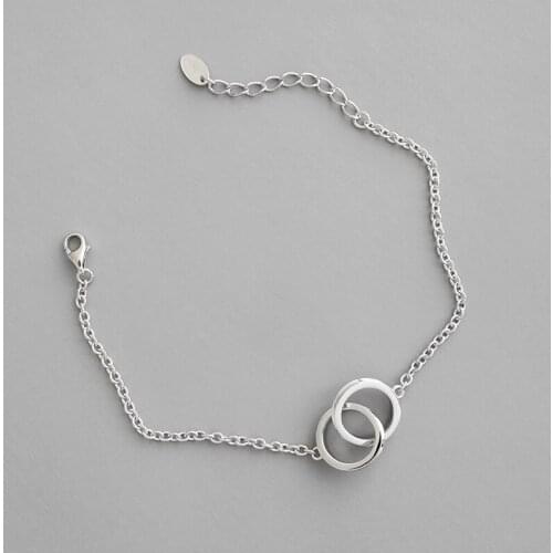100% 925 sterling silver bracelets for women accessories, simple double circles bracelets & bangles best friends gift jewelry