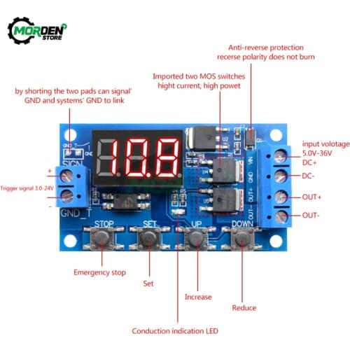 DC 12V 24V Dual MOS Time Delay Relay Trigger Cycle Timer Delay Switch Circuit Board LED Digital Timing Control Module DIY