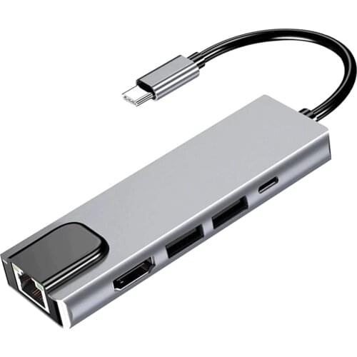 USB Type C Hub Adapter Dock with 4K HDMI-compatible PD RJ45 Ethernet Lan Charge for MacBook Type-C Hub to HDTV USB RJ45 Adapter