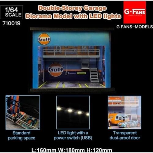 GFANS-MODEL 1:64 Diorama with LED Light Double Deck Garage GULF