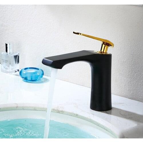 Good Quality Modern style black and gold brass cold hot water basin mixer tap copper bathroom sink faucet