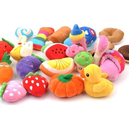 Fruit Design Pet Dog Toys Soft Fleece Thrown Puppies Small Little Animals Chew Squeaky Toys Cat Plush Sound Training Interactive
