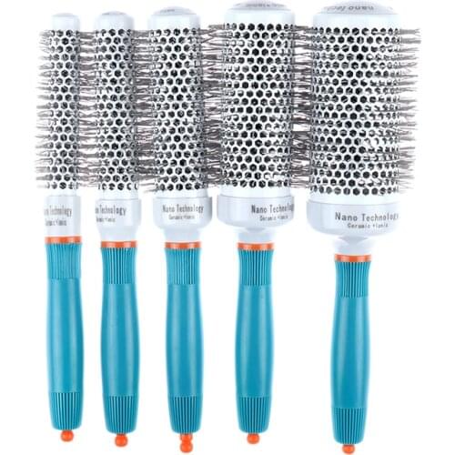 Ceramic Ion Hair Comb Professional Salon Hair Brush Hair Styling Hairbrush Hairdressing Comb Round Curly Hair Rollers Tools Blue