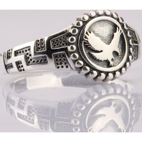 Solid 925 Sterling Silver Men Cross Ring Do Old Vintage Flying Eagle Symbol Male Women Rings Souvenir Punk Cool Jewelry Gift