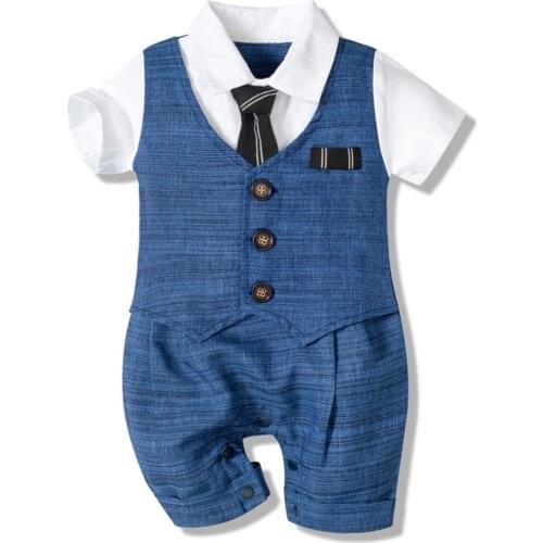 Newborn Infant Baby Boys Gentleman Jumpsuit Button Romper Formal Clothes Vestidos De Verano Baby Boy Clothes Sukienka Letnia