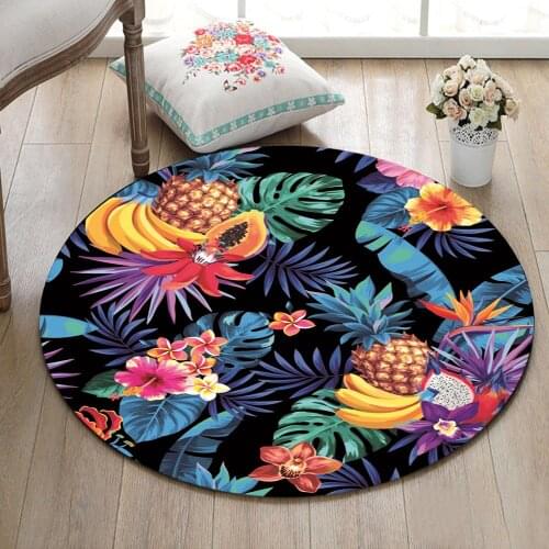Round Bedroom Carpets Living Room Floor Area Rug Bathroom Non-Slip Cushion Kitchen Door Mat Tropical Flower Leaves And Pineapple