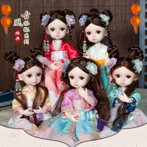 27cm Dolls with Court Clothes Cute Ponytail Brown Hair Body Doll Full Set Retro Dress Up Bjd Doll 1/6 Toys for Children Girls