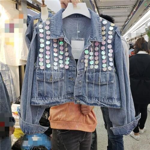 Spring And Autumn New Korean Style Loose Fashion Outerwear Casual Handmade Beaded Sequin Chain Tassel Diamond Jacket Coats