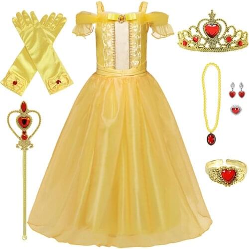Summer Girls Princess Dress For Kids Halloween Cosplay Snow White Costume Yellow Dress Children Birthday Party Dress 3-10 Years