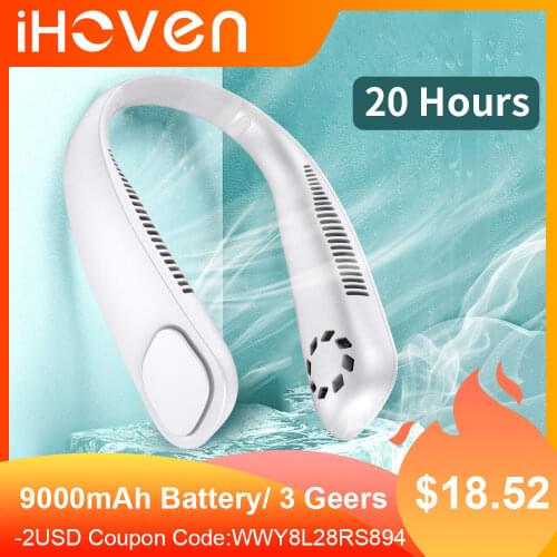 IHoven Mini Fan Neck Bladeless Fan Rechargeable Leafless Hanging Portable Fans Air Cooler Cooling Wearable Neckband Fans 9000mAh