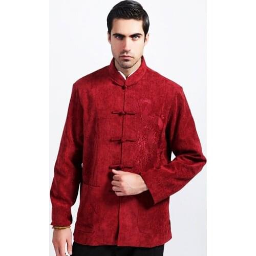 Red New Arrival Chinese Traditional Men Corduroy Coat Embroidery Dragon Jacket Autumn Winter Overcoat Size M L XL XXL XXXL