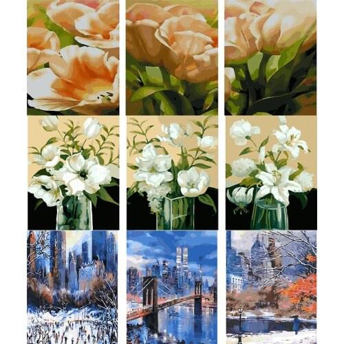 DIY 50x40cm 3Pcs Paint By Numbers flowers sunset For Landscapes Home Decoration Oil Painting By Numbers Full Set For Adults