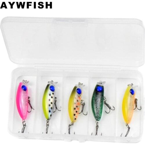 AYWFISH Set Lure 5PCS A LOT 40mm 2.9g Floating Mini Minnow Large Mouth Special Design Fishing Bait 3D Eyes Small Tackle Wobbler