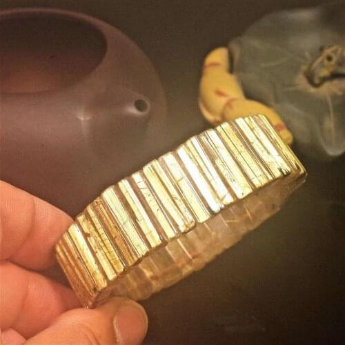 AAAAAA Natural Brazil Gold Rutilated Titanium Quartz Bracelet Crystal Woman Man 22*7mm Wealthy Rectangle Beads Bangle