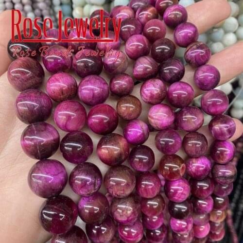Natural Rose Red Tiger Eye Stone Beads Smooth Round Loose Bead 6 8 10 12mm For Jewelry Making DIY Bracelet Accessories 15"strand