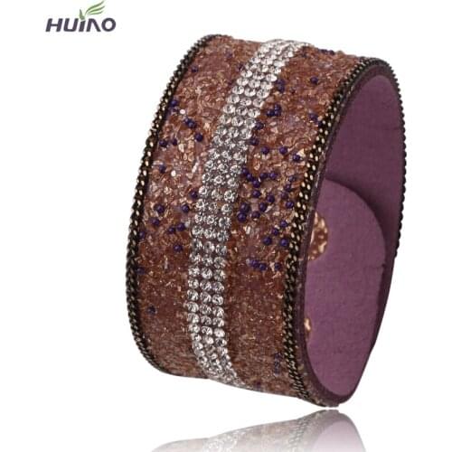 2016 New Design Fashion Stone Tension Setting Champagne Black Leather Women Bangles With Crystal