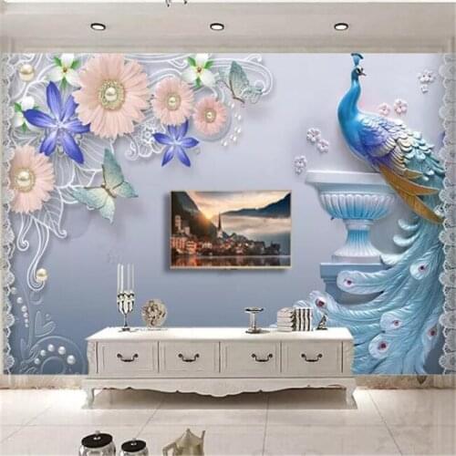 Custom wallpaper 3d mural European retro hand-painted floral peacock abstract background wall decorative painting 3d wallpaper