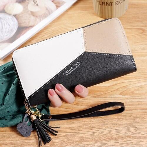 Geometric Luxury Brand Leather Wallets Women Long Zipper Coin Purses Tassel Design Clutch Wallet Female Money Credit Card Holder
