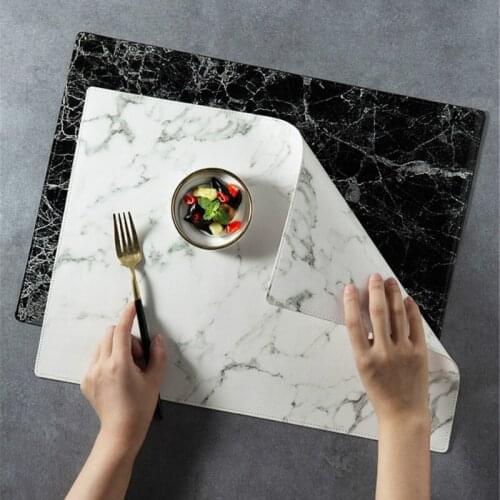 Luxury PU Leather Placemat Black White Marble Pattern Table Mat Heat Insulation Waterproof Placemats Bowl Coaster 1PCS MJ82110