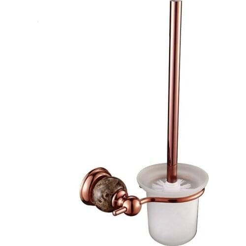 Rose gold All Brass Marble Toilet brush holder with glass cup High-quality Bathroom hardware accessories