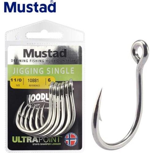 1pack Mustad 10881NP Fishing Hooks 1/0-11/0# 100% Original Jigging Single Ultra Point Sea Fishing Hooks Deep Sea Fishing