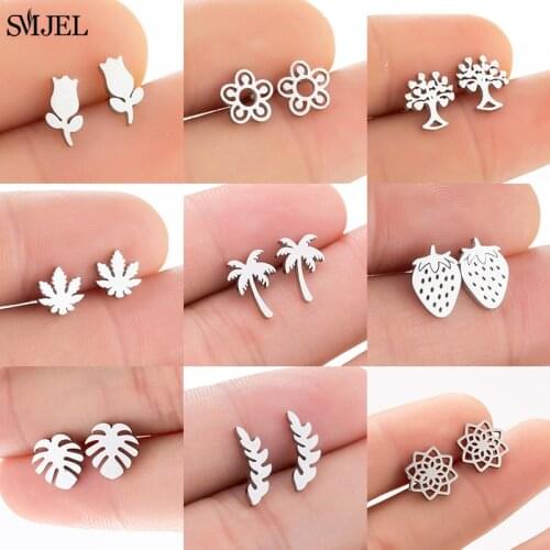 Fashion Bohemian Coconut Tree Earrings for Women Tiny Children Jewelry Stainless Steel Earrings Tulip Flower pendientes mujer