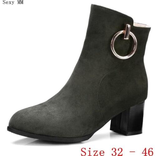 Spring Autumn Thick High Heel Women Ankle Boots Shoes Woman Short Boots Small Plus Size 32 33 - 40 41 42 43 44 45 46