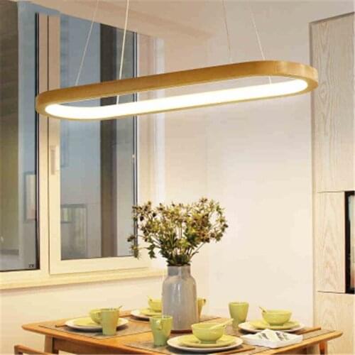 Nordic Wooden Oval Ring Design Led Pendant Lights Creative Simple Log Apartment Living Room Bedroom Suspension Light Fixtures