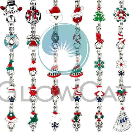 Mixed 30styles Enamel Christmas Theme Locket Pendant Pearl Cage Perfume X'mas Tree Socks Bells Christmas Gift