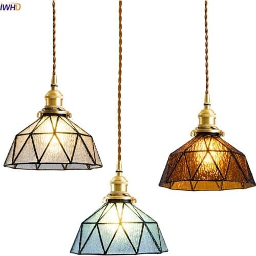 IWHD Nordic Style Modern LED Pendant Lamp Beside Bedroom Restaurant Bar Glass Copper Vintage Pendant Lights Fixtures Luminaria