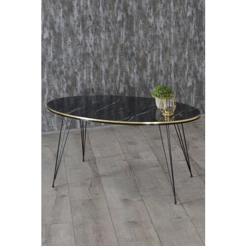 Medium Coffee Table Ellipse Black Wire Foot Double Gold Bendir