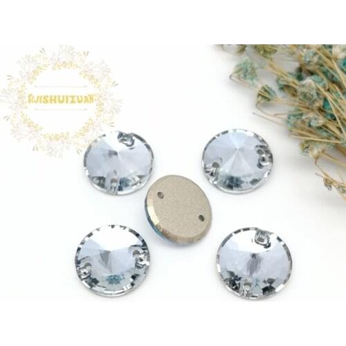 High-grade Blue phantom ROUND Glass Crystal sew on Flat rhinestones with TWO holes Diy wedding dress accessories Free shipping