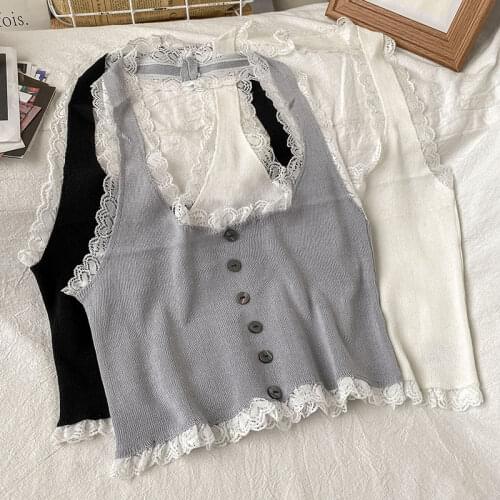 2021 Summer Top Women Sleeveless Lace Tank Top Sexy Womens T-shirt Vest Tank Tops Female y2k Cami Crop Bustier Camisole Black