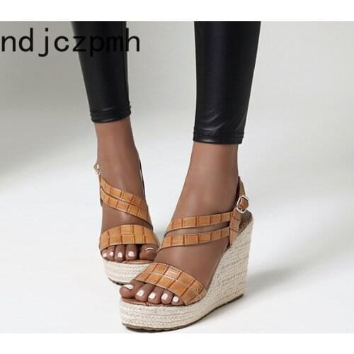 Womens Sandals Summer Lady The New Fashion Open Toe Buckle Comfortable Wedge Heel High Heel Womens Shoes Plus Size 34-43 Black