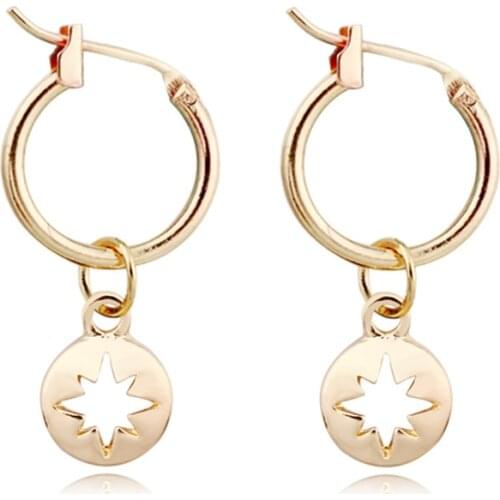 1Pair Cute Simple Hollow Star Round Hoop Earrings For Women European Trendy Gold Color Mini Meteor Circle Earrings Jewelry E57