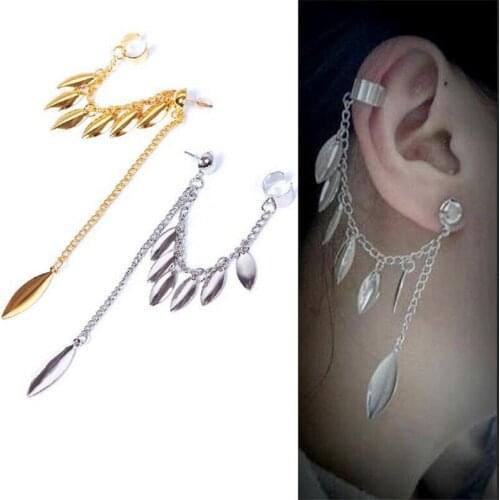 1x Leaf Tassel Chain Ear Cuff Gothic Punk Ear Clip Earring Women Fashion Jewelry
