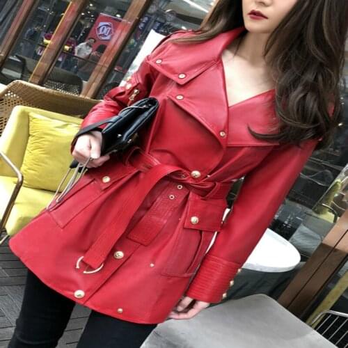 100% Natural Sheepskin Coat Female Autumn Winter Fashion Ladies Genuine Leather Jacket Women Noto Biker Real Leather Coats 19001